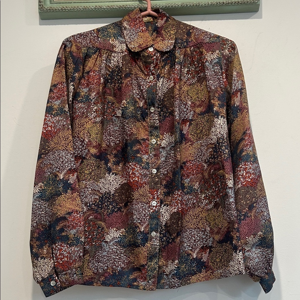 Vintage 1950s-1960s leaf print Multicolor fall Patterned Shirt size 7/8 women’s